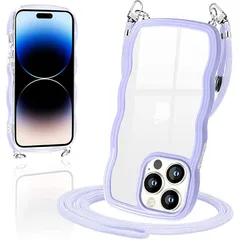 iPhone14 Pro ケース ショルダー クリア TPU カバー いphone14プロ スマホケース 創意 個性 肩掛け 首掛け 斜めかけケース 可愛い かわいい 韓国 透明 薄型 耐衝撃 アイフォン14Pro(パープル)