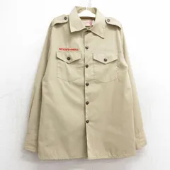 古着 長袖 ボーイスカウト シャツ キッズ ボーイズ 子供服 90s ベージュ カーキ 25mar03