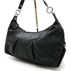 ✨良品✨ COACH コーチ ハンドバッグ アクセサリーポーチ ワンショルダーバッグ シグネチャー ロゴプレート キャンバス レザー 革 ブラック 黒色 ユニセックス 男女兼用 レディース メンズ