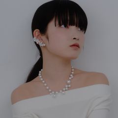 S【1点物】24mm 超大粒 3Dフラワー ケシパール ピアス 人魚姫の輝き