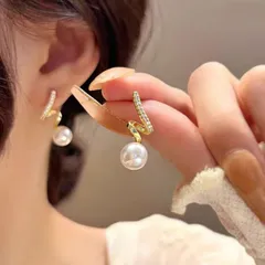 S925　シルバー　ピアス　針　韓国東大門　ニッチデザイ　ツイスト　ダイヤモンド　パール　イヤリング