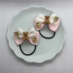 くまパーツ付き ダブルリボン 2個セット