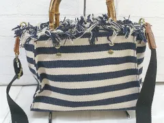 ◇ Legato Largo レガートラルゴ ボーダー 2WAY ショルダー ハンド バッグ アイボリー ネイビー レディース  【中古】 【1206130008391】