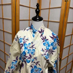 浴衣　身丈158cm　綿　イエロー　黄色　ブルー　綿　 花柄 レディース モダン 洗える浴衣