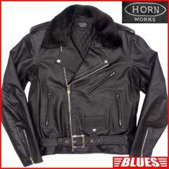 HORN WORKS ダブル レザーライダースジャケット 腰ベルト キルティング