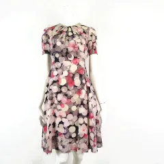 ケイトスペード KATE SPADE ワンピース サークル 総柄 シルク フレア とろみ 落ち感 ひざ丈 半袖 XS 0-A マルチカラー 小さいサイズ 国内正規品