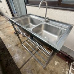 【中古】アズマ 業務用 ステンレス 流し台 二槽 シンク W860D470H800