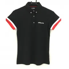 ★特価★【超美品】アディダス 半袖ポロシャツ 黒×白×レッド 袖ライン ボタンダウン レディース Ｓ/Ｐ ゴルフウェア adidas