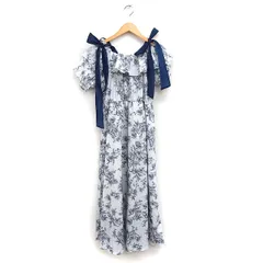 アズノウアズ as know as plus 2WAY 5分袖 ワンピース 半袖 ロング フレア 花柄 F ネイビー 紺 /FT24