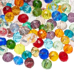 約200個セットミックス ガラスビーズ 4mm そろばん ビーズ ラウンド カット 多面的 PandaHall クリスタル アクセサリーパーツ DIY用 手作り 素材 材料 混合色