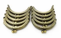 0358 がま口 口金 ハンドメイド 手芸 金属 パーツ ブロンズ アンティーク調 幅約8.5cm 10個セット 資材 手作り 材料 素材 作製 財布 印鑑ケース 小銭入れ 大きめ バッグ 丸形 裁縫 ゲンコ 縫い付けタイプ 専門 送料無料