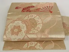 4156アンティーク名古屋帯時代物生成りに朱赤絞り染め青海波豆絞り大正浪漫逸品 4156アンティーク名古屋帯時代物生成りに朱赤絞り染め青海波豆絞り大正浪漫逸品