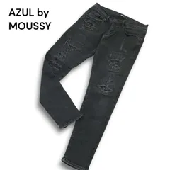 AZUL by MOUSSY アズール マウジー クラッシュ&USED加工★ ストレッチ スキニー デニム パンツ ジーンズ Sz.M メンズ 黒