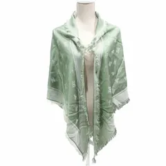 マックスマーラ MAX MARA 白タグ 三角ストール ショール 大判 シルク ロゴ柄 総柄 フリンジ 緑 グリーン 系 0625のサムネイル