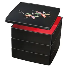 紀州塗り 6.5寸 三段 重箱 黒内朱 二人静 運動会 大型 弁当箱 おしゃれ 3段 お重箱 かわいい おせち 正月 花見 日本製 国産