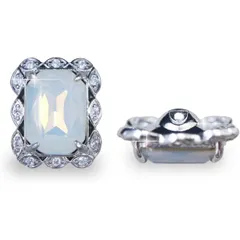 ラインストーンボタン ビジュー 飾り 19×16mm 【ホワイト】 3個入 大きめ アクセサリーパーツ 宝石 チャーム 白 長方形 足つき アンティーク レトロ ガラス メタル ビーズ ハンドメイド 手芸 きらきらぷんぷん丸 B-738