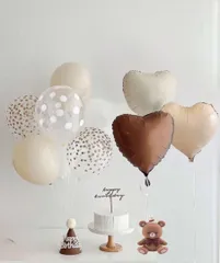 【 くすみ カラー ハート型バルーン ＆ 風船 セット】 お誕生日 飾り付け   記念日　Happy Birthday パーティー のための誕生日バルーン デコレーション 誕生日装飾 風船セット HarunHarun  記念日　大人飾り　1歳 2歳　３歳　４歳