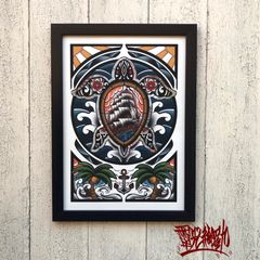 尾九 幸運イラスト 海の守り神 A4サイズ フレーム付き