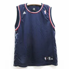 古着 アディダス adidas ビンテージ タンクトップ キッズ ボーイズ 子供服 00s NBA メッシュ地 クルーネック 紺他 ネイビー ストライプ 25j