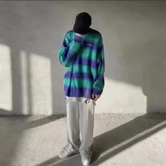 メンズ ニット セーター オーバーサイズ ゆったり 韓国 冬 暖かい ボーダー