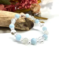 アクアマリン ムーンストーン 水晶 天然石 パワーストーンブレスレット 8mm  カット水晶 ●