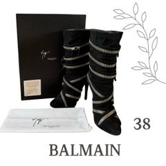 BALMAIN × GIUSEPPE ZANOTTI コラボ ブーツ 38サイズ ブラック スエード ジッパーデザイン バルマン ジュゼッペザノッティ ヒールブーツ