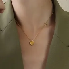 ハートチャームネックレス　18金メッキ　サージカルステンレス　金属アレルギー対応