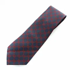 グッチ GUCCI ネクタイ レギュラータイ GG インターロッキング ロゴ 総柄 絹 シルク 紺 ネイビー 赤 レッド ■GY19 /MQ