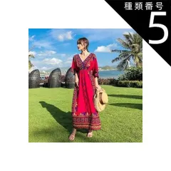 種類5：画像3/L ワンピース フレアワンピース ロング ロング丈 マキシ マキシ丈 袖あり 長袖 フレアスリーブ 襟なし Aライン 大人可愛い きれいめ シンプル カジュアル 大人 上品 おしゃれ レトロ アジアン エスニック エキゾチック 大人女子 こなれ