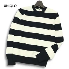 【新品 未使用】 UNIQLO ユニクロ 秋冬 コットン カシミヤ アゼ ボーダー クルー セーター ニット Sz.S メンズ