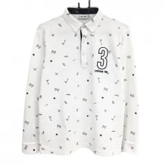 アディダス 長袖ポロシャツ 白×ネイビー 総柄 ボタンダウン メンズ M/M ゴルフウェア adidas