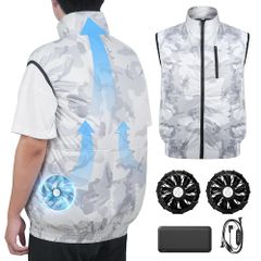 ファン付きベスト ファン付き作業服 【2025新登場&体感-12℃】30000mAh大容量バッテリ 熱中症予防 猛暑対策 着るエアコン 冷却服 2XL
