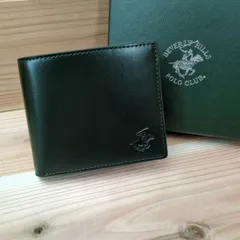 数量限定　ネットで完売品　レザー 二つ折り財布 2色使い グリーン × ブラウン 牛革 本革 　メンズ　ビバリーヒルズポロクラブ BEVERLY HILLS POLO CLUB