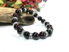 ガーネット×オニキス パワーストーン ブレスレット 天然石  10mm（シルバー）メンズ・レディース 男性・女性 数珠ブレス 開運  [3]