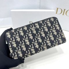 Dior ディオール ロングジップウォレット 長財布 ラウンドファスナー オブリーク ジャガード ネイビー系 レディース メンズ