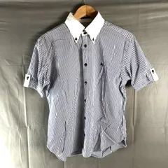 バーバリーブラックレーベル BURBERRY BLACK LABEL シャツ 半袖 ストライプ 胸元ワンポイント 袖ボタン 綿100％ 白 青 3サイズ 961922