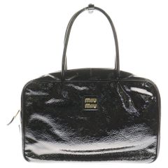miumiu (ミュウミュウ) ボー ロゴ レザーハンドバッグ ブラック レディース 5BB117
