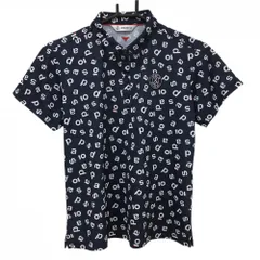 【美品】アンパスィ 半袖ポロシャツ ネイビー×白 英字総柄  レディース L ゴルフウェア and per se