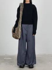 amomento アモーメント　ワイドパンツ　黒 AMOMENTO＞ 2タック ワイド パンツ