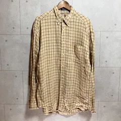 TOMMY HILFIGER トミーヒルフィガー チェックシャツ 麻 リネン 長袖 トップス L ベージュ ボタンダウン メンズ SG244-7