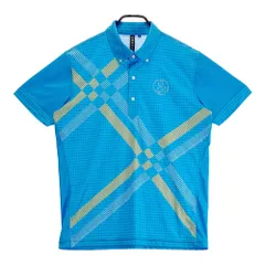 サイズ：LL AND PER SE アンパスィ  半袖ポロシャツ ボタンダウン 千鳥 総柄 ブルー系 [240101245004]# ゴルフウェア メンズ ストスト