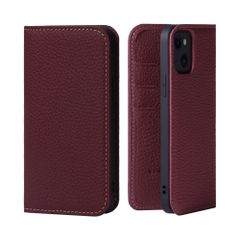 【人気商品】シュリンクカーフレザー ギフト 付き コードホルダー スタンド マグネットなし スマホ スマホケース ワインレッド 本革 手帳型 ケース PH-13-WineRed iPhone13 HANATORA