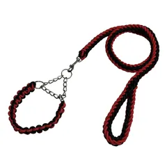 Avidora 犬 リード 首輪 セット ハーフ チョーク チェーン パラコード ナイロン ロープ ペット 猫 軽量 中型 大型 ブラック レッド M [ブラック+レッド] [M（首周り約33～42cm）]