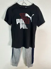 PUMA × FILA キッズ セットアップ ブラックTシャツ&グレースウェット 140/130cm相当