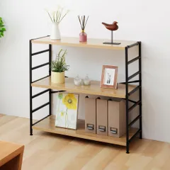 連結可能 スリム収納 収納ラック 隙間収納 木製ラック 木製棚板スチールラック 本棚 幅90×奥行40×高さ85cm 収納 3段 棚 オーク×ブラック ラック MSRK-3OKBK アイリスプラザ