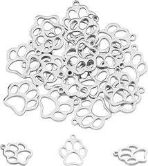 UNICRAFTALE 約20個 18mm 304ステンレス製ペンダント ステンレスチャーム 金属チャーム ペットチャーム 犬の足跡 動物チャーム 可愛い ステンレス色 メタルチャーム 垂れ飾り( ステンレス色-20個#1,  犬の足跡#3)