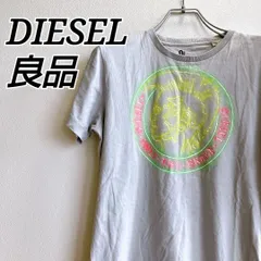 良品✨ ディーゼル DIESEL Tシャツ 半袖 ネオンカラー インディアン ビッグロゴ 丸首 クルーネック グレー GRAY コットン COTTON Sサイズ ヴィンテージ