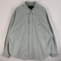 古着 90's/90年代 ラルフローレン RALPH LAUREN 長袖シャツ ボタンダウンシャツ ストライプ ワンポイント ロゴ 刺繍 18 2XL  グリーン系 マルチカラー メンズ