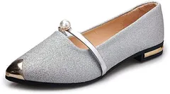 Beaumens(ビューメンス) パンプス バレエ シューズ レディース ぺたんこ ヒールなし(シルバー,  24.0 cm)