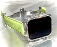 シルバーライム　BOX付きアップルウォッチバンド 高級レザー 本革ベルト Apple Watch クロコダイル キラキラ　カバー　ケース メンズ レディースseries１０　42㎜　46㎜　49㎜も入荷